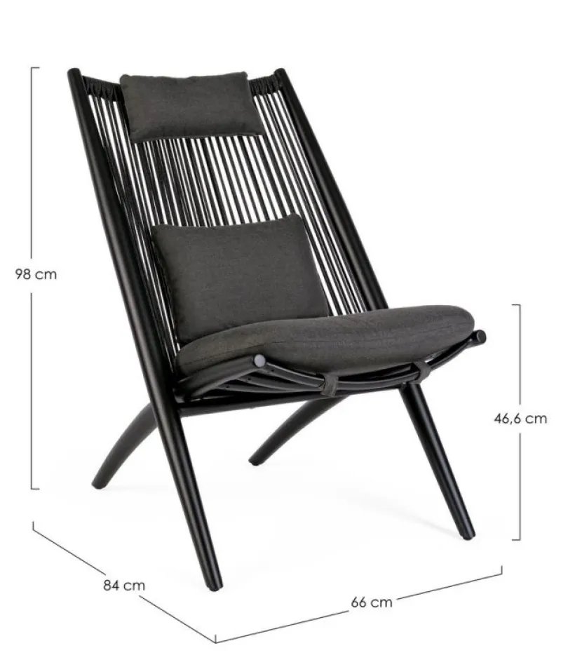 Bizzotto POLTRONA LOUNGE IN CORDA PER ESTERNO NERO XK0Y - ALOHA NEW