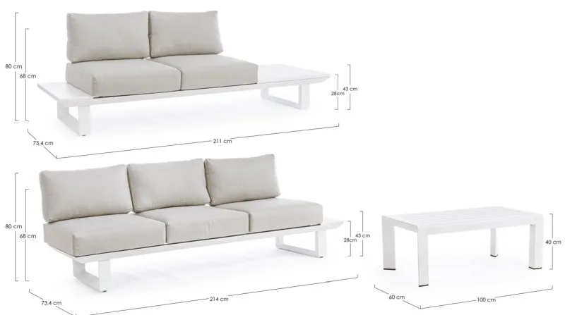 New Bizzotto SALOTTO ANGOLARE IN ALLUMINIO BIANCO CX21 - KONNOR