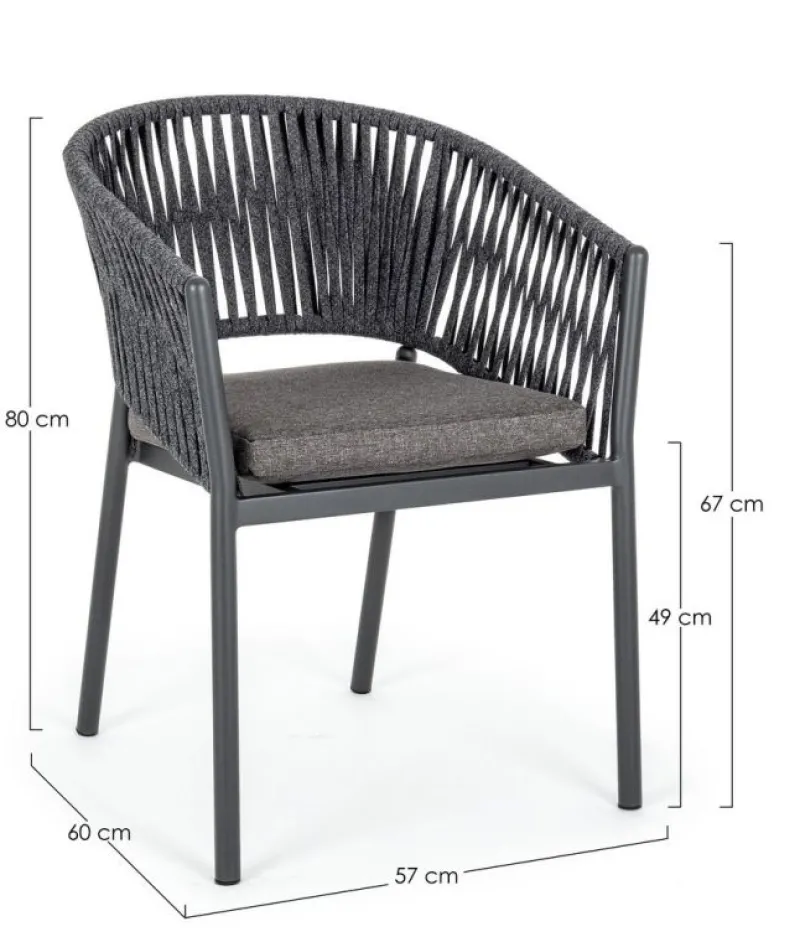 Discount Bizzotto SEDIA IN CORDA PER ESTERNO IMPILABILE ANTRACITE - FLORENCIA