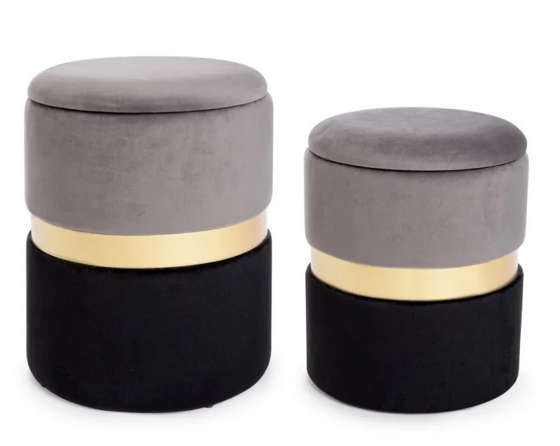 Clearance Bizzotto SET2 POUF CONTENITORE GRIGIO NERO - POLINA