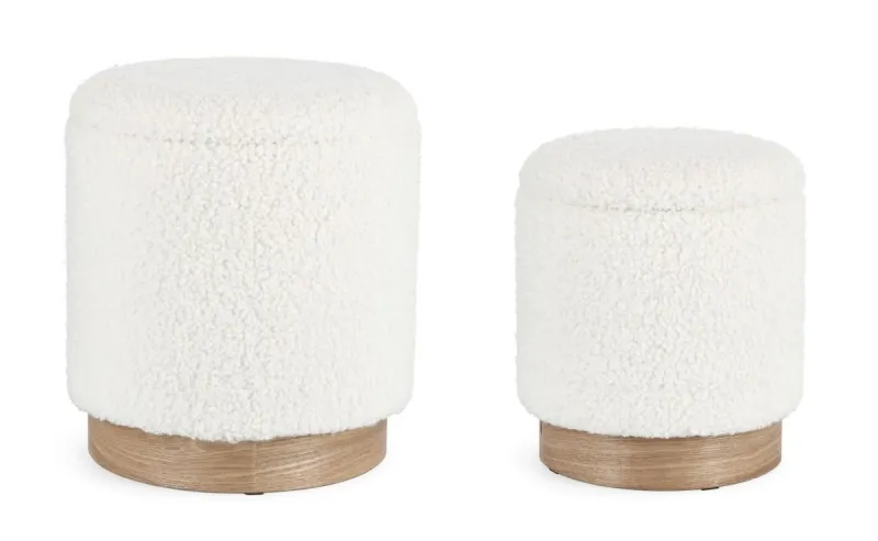 New Bizzotto SET2 POUF CONTENITORE ZOYA BIANCO TEDDY