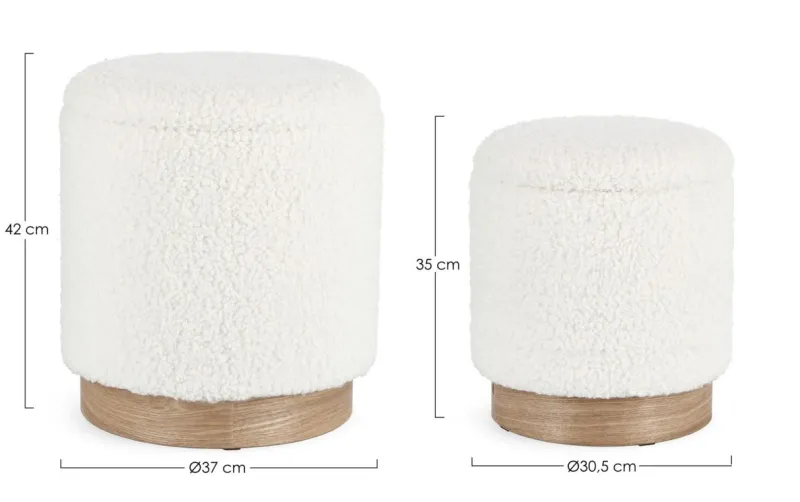 New Bizzotto SET2 POUF CONTENITORE ZOYA BIANCO TEDDY