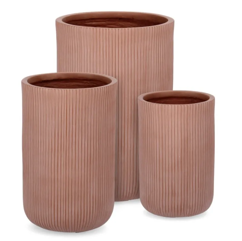 Clearance Bizzotto SET3 P.VASO RIBBED TO TERRACOTTA