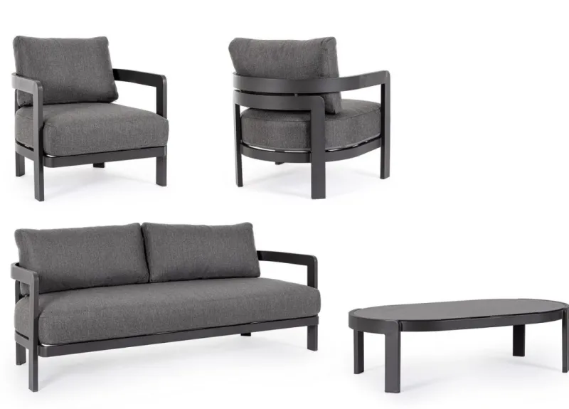 Best Bizzotto SET4 SALOTTO IN CORDA PER ESTERNO ANTRACITE WG21 - PRESLEY