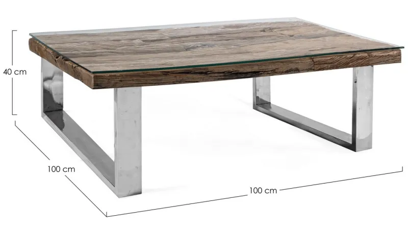 Outlet Bizzotto TAVOLINO IN LEGNO CON VETRO 100X100 - STANTON