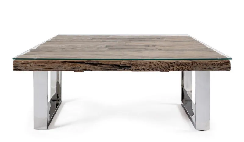 Outlet Bizzotto TAVOLINO IN LEGNO CON VETRO 100X100 - STANTON