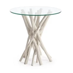 New Bizzotto TAVOLINO IN TEAK CON RIPIANO IN VETRO D40 - SAHEL