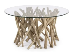 Best Bizzotto TAVOLINO ROTONDO IN TEAK CON RIPIANO IN VETRO - SAMIRA