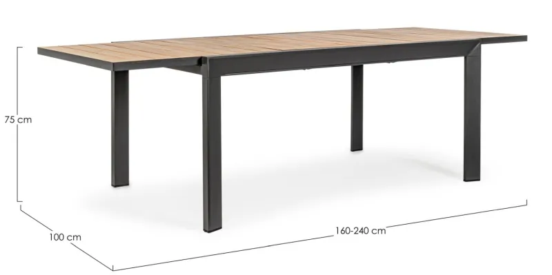 Outlet Bizzotto TAVOLO IN ALLUMINIO 160-240X100 ANTRACITE YK13 - BELMAR