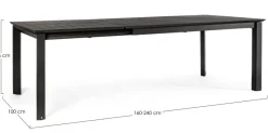 Clearance Bizzotto TAVOLO IN ALLUMINIO 160/240X100 ANTRACITE CX23 - KONNOR